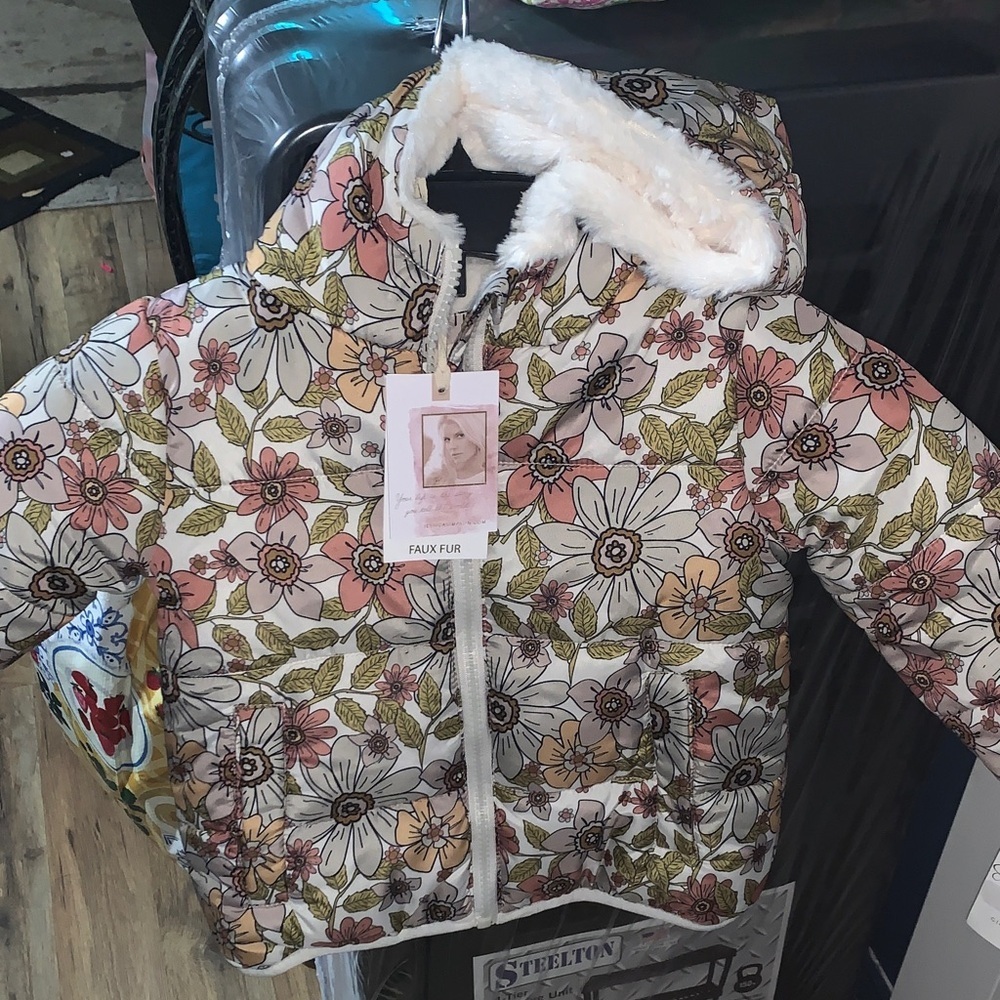 Jessica Simpson Floral Puffer Jacket with Faux Fur